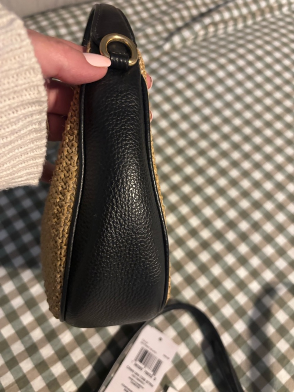 Coach Straw and Black Leather Crossbody Bag with Gold Chain - Picture 4 of 9